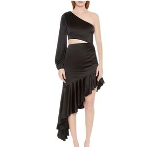 Forever Twenty One Asymmetrical One-Shoulder Midi Dress Black